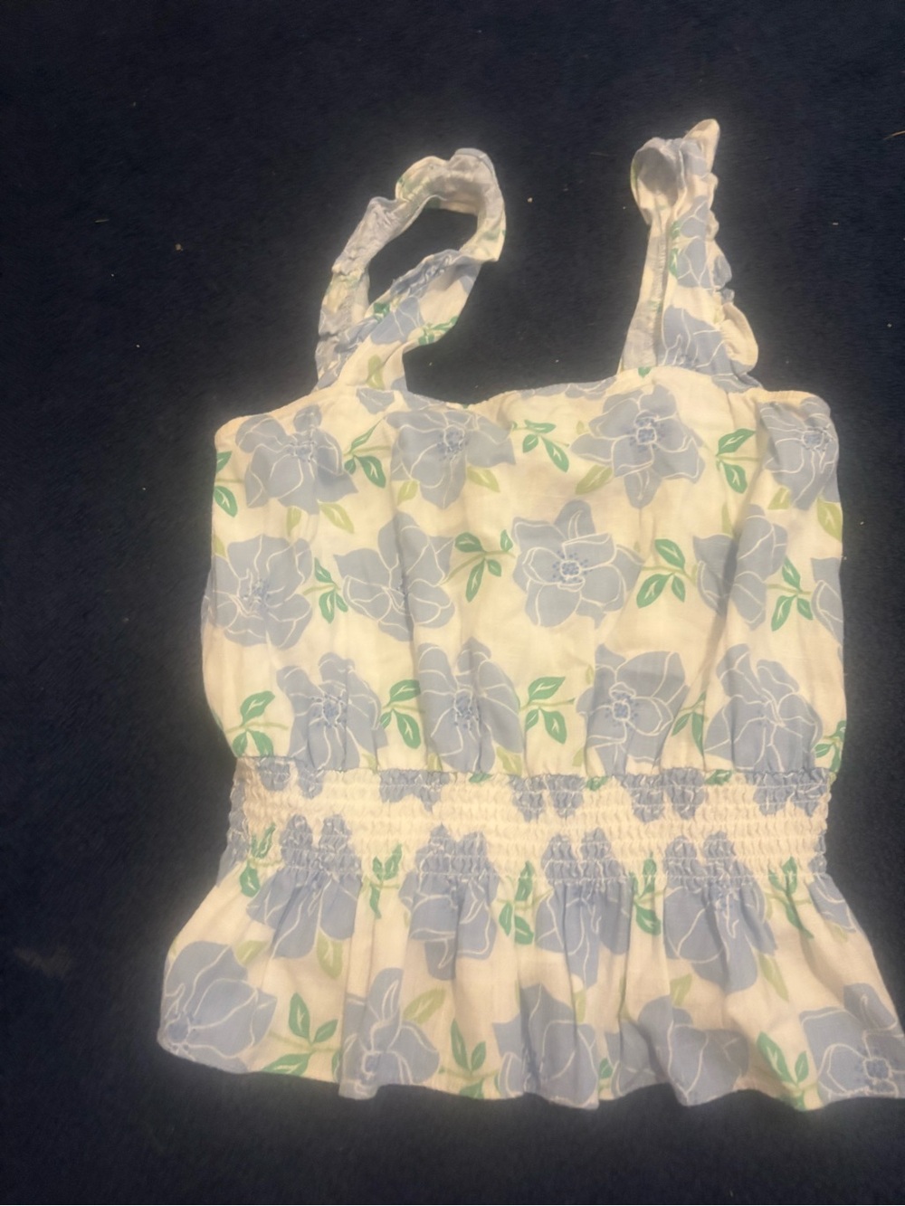 Draper James FloralSmocked Tank Top - Blue & White